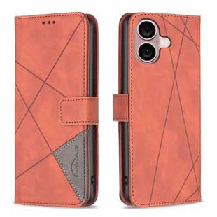 For iPhone 16 Plus Magnetic Buckle Rhombus Texture Leather Phone Case(Brown)