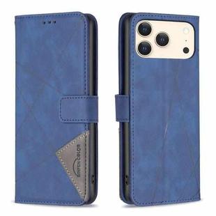 For iPhone 17 Pro Magnetic Buckle Rhombus Texture Leather Phone Case(Blue)