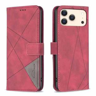 For iPhone 17 Pro Max Magnetic Buckle Rhombus Texture Leather Phone Case(Red)