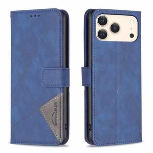For iPhone 17 Pro Max Magnetic Buckle Rhombus Texture Leather Phone Case(Blue)