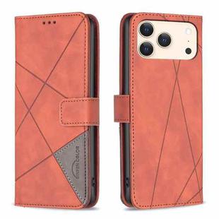 For iPhone 17 Pro Max Magnetic Buckle Rhombus Texture Leather Phone Case(Brown)