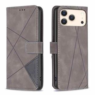 For iPhone 17 Pro Max Magnetic Buckle Rhombus Texture Leather Phone Case(Grey)