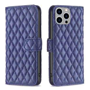 For iPhone 15 Pro Max Diamond Lattice Wallet Flip Leather Phone Case(Blue)
