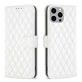 For iPhone 15 Pro Max Diamond Lattice Wallet Flip Leather Phone Case(White)