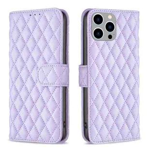 For iPhone 15 Pro Max Diamond Lattice Wallet Flip Leather Phone Case(Purple)