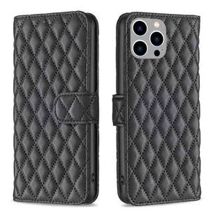 For iPhone 15 Pro Max Diamond Lattice Wallet Flip Leather Phone Case(Black)