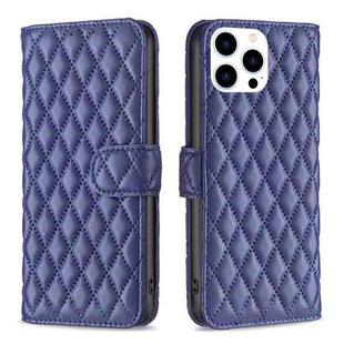 For iPhone 15 Pro Diamond Lattice Wallet Flip Leather Phone Case(Blue)