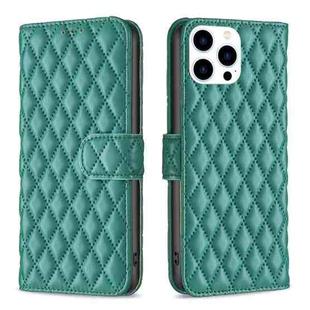 For iPhone 15 Pro Diamond Lattice Wallet Flip Leather Phone Case(Green)