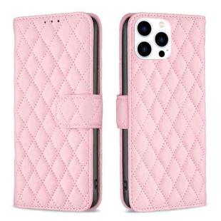 For iPhone 15 Pro Diamond Lattice Wallet Flip Leather Phone Case(Pink)