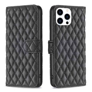 For iPhone 15 Pro Diamond Lattice Wallet Flip Leather Phone Case(Black)