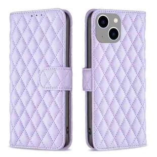 For iPhone 15 Plus Diamond Lattice Wallet Flip Leather Phone Case(Purple)