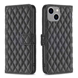 For iPhone 15 Plus Diamond Lattice Wallet Flip Leather Phone Case(Black)