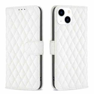 For iPhone 15 Diamond Lattice Wallet Flip Leather Phone Case(White)