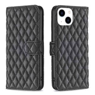 For iPhone 15 Diamond Lattice Wallet Flip Leather Phone Case(Black)