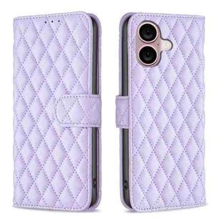 For iPhone 16 Diamond Lattice Wallet Flip Leather Phone Case(Purple)