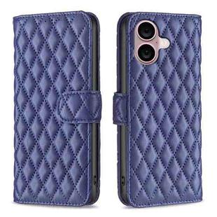For iPhone 16 Plus Diamond Lattice Wallet Flip Leather Phone Case(Blue)