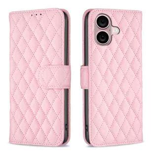 For iPhone 16 Plus Diamond Lattice Wallet Flip Leather Phone Case(Pink)