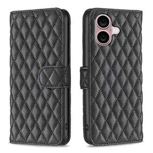 For iPhone 16 Plus Diamond Lattice Wallet Flip Leather Phone Case(Black)