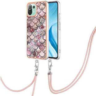 For Xiaomi Mi 11 Lite Electroplating IMD TPU Phone Case with Lanyard(Pink Scales)