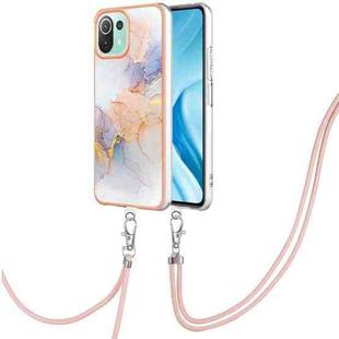 For Xiaomi Mi 11 Lite Electroplating IMD TPU Phone Case with Lanyard(White Marble)