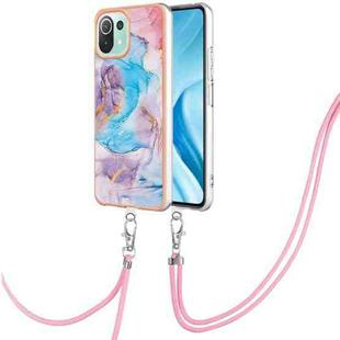 For Xiaomi Mi 11 Lite Electroplating IMD TPU Phone Case with Lanyard(Blue Marble)