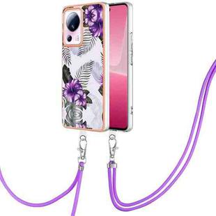 For Xiaomi 13 Lite 5G Electroplating IMD TPU Phone Case with Lanyard(Purple Flower)