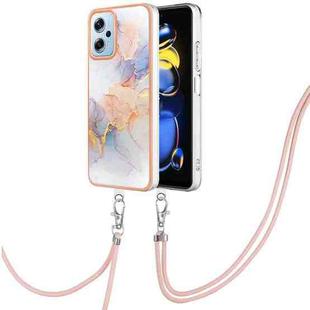 For Xiaomi Redmi Note 11T Pro/Note 11T Pro+ Electroplating IMD TPU Phone Case with Lanyard(White Marble)