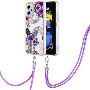 For Xiaomi Redmi Note 11T Pro/Note 11T Pro+ Electroplating IMD TPU Phone Case with Lanyard(Purple Flower)