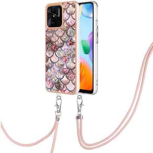 For Xiaomi Redmi 10C Electroplating IMD TPU Phone Case with Lanyard(Pink Scales)