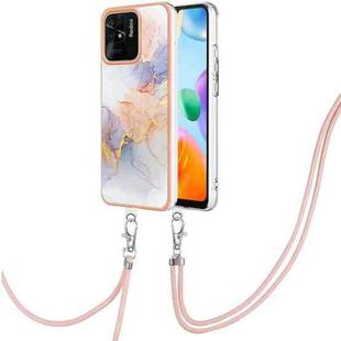 For Xiaomi Redmi 10C Electroplating IMD TPU Phone Case with Lanyard(White Marble)