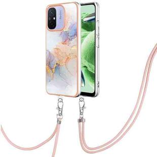 For Xiaomi Redmi 12C/11A 4G Global Electroplating IMD TPU Phone Case with Lanyard(White Marble)
