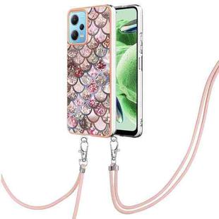 For Xiaomi Redmi Note 12 5G Global/Note 12 5G China Electroplating IMD TPU Phone Case with Lanyard(Pink Scales)