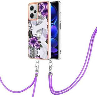 For Xiaomi Redmi Note 12 Pro+ Global Electroplating IMD TPU Phone Case with Lanyard(Purple Flower)