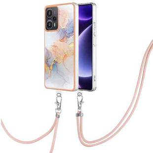 For Xiaomi Poco F5 5G / Redmi Note 12 Turbo Electroplating IMD TPU Phone Case with Lanyard(White Marble)