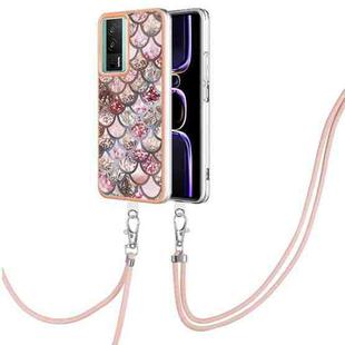 For Xiaomi Poco F5 Pro 5G / Redmi K60 Electroplating IMD TPU Phone Case with Lanyard(Pink Scales)