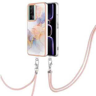 For Xiaomi Poco F5 Pro 5G / Redmi K60 Electroplating IMD TPU Phone Case with Lanyard(White Marble)