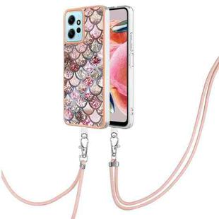 For Xiaomi Redmi Note 12 4G Global Electroplating IMD TPU Phone Case with Lanyard(Pink Scales)