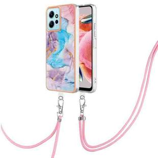 For Xiaomi Redmi Note 12 4G Global Electroplating IMD TPU Phone Case with Lanyard(Blue Marble)