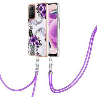 For Xiaomi Redmi Note 12S 4G Electroplating IMD TPU Phone Case with Lanyard(Purple Flower)