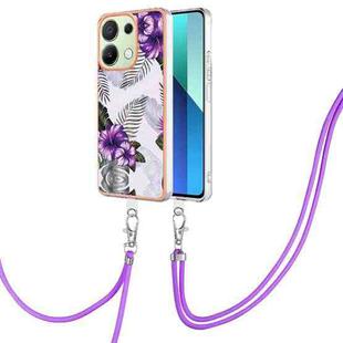 For Xiaomi Redmi Note 13 4G Global Electroplating IMD TPU Phone Case with Lanyard(Purple Flower)