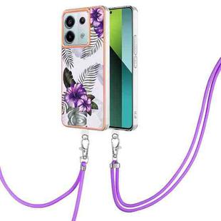 For Xiaomi Redmi Note 13 Pro 5G Global Electroplating IMD TPU Phone Case with Lanyard(Purple Flower)