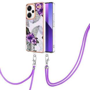 For Xiaomi Redmi Note 13 Pro+ 5G Electroplating IMD TPU Phone Case with Lanyard(Purple Flower)