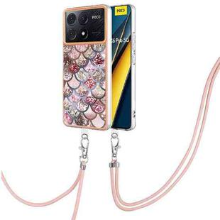 For Xiaomi  Poco X6 Pro  Electroplating IMD TPU Phone Case with Lanyard(Pink Scales)