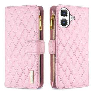 For iPhone 17 Diamond Lattice Zipper Wallet Leather Flip Phone Case(Pink)