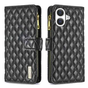 For iPhone 17 Diamond Lattice Zipper Wallet Leather Flip Phone Case(Black)