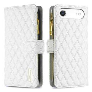 For iPhone 17 Air Diamond Lattice Zipper Wallet Leather Flip Phone Case(White)