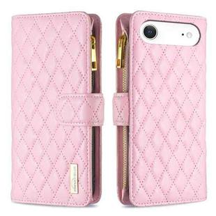 For iPhone 17 Air Diamond Lattice Zipper Wallet Leather Flip Phone Case(Pink)