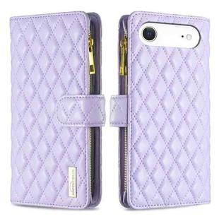 For iPhone 17 Air Diamond Lattice Zipper Wallet Leather Flip Phone Case(Purple)