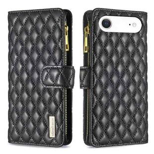 For iPhone 17 Air Diamond Lattice Zipper Wallet Leather Flip Phone Case(Black)