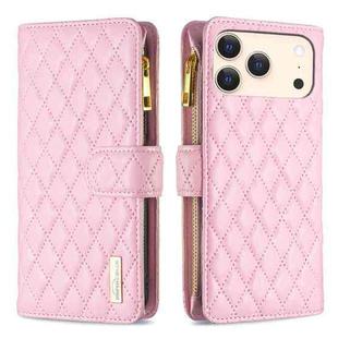 For iPhone 17 Pro Diamond Lattice Zipper Wallet Leather Flip Phone Case(Pink)